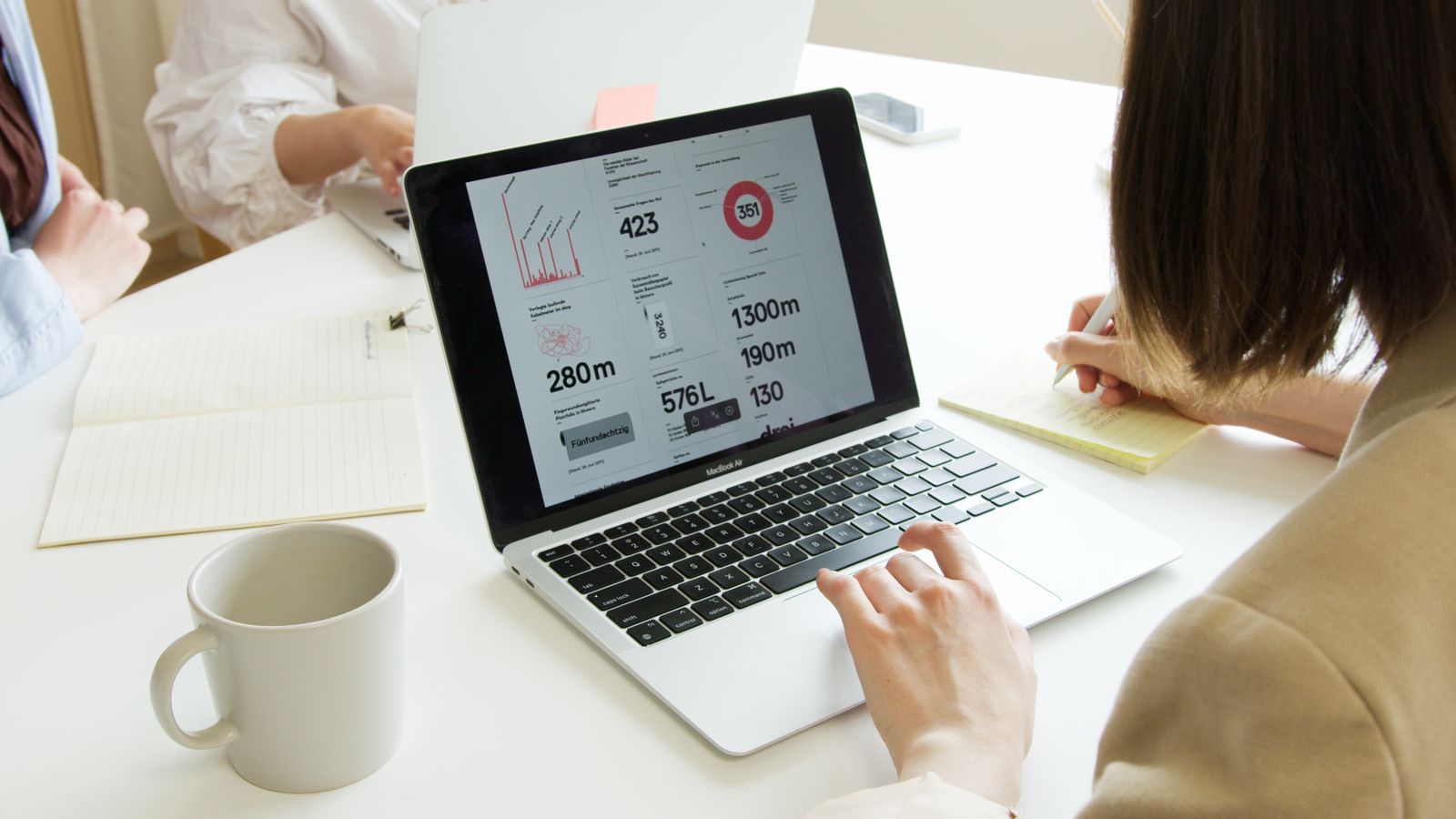 Marketing team reviewing ad performance dashboards on a laptop