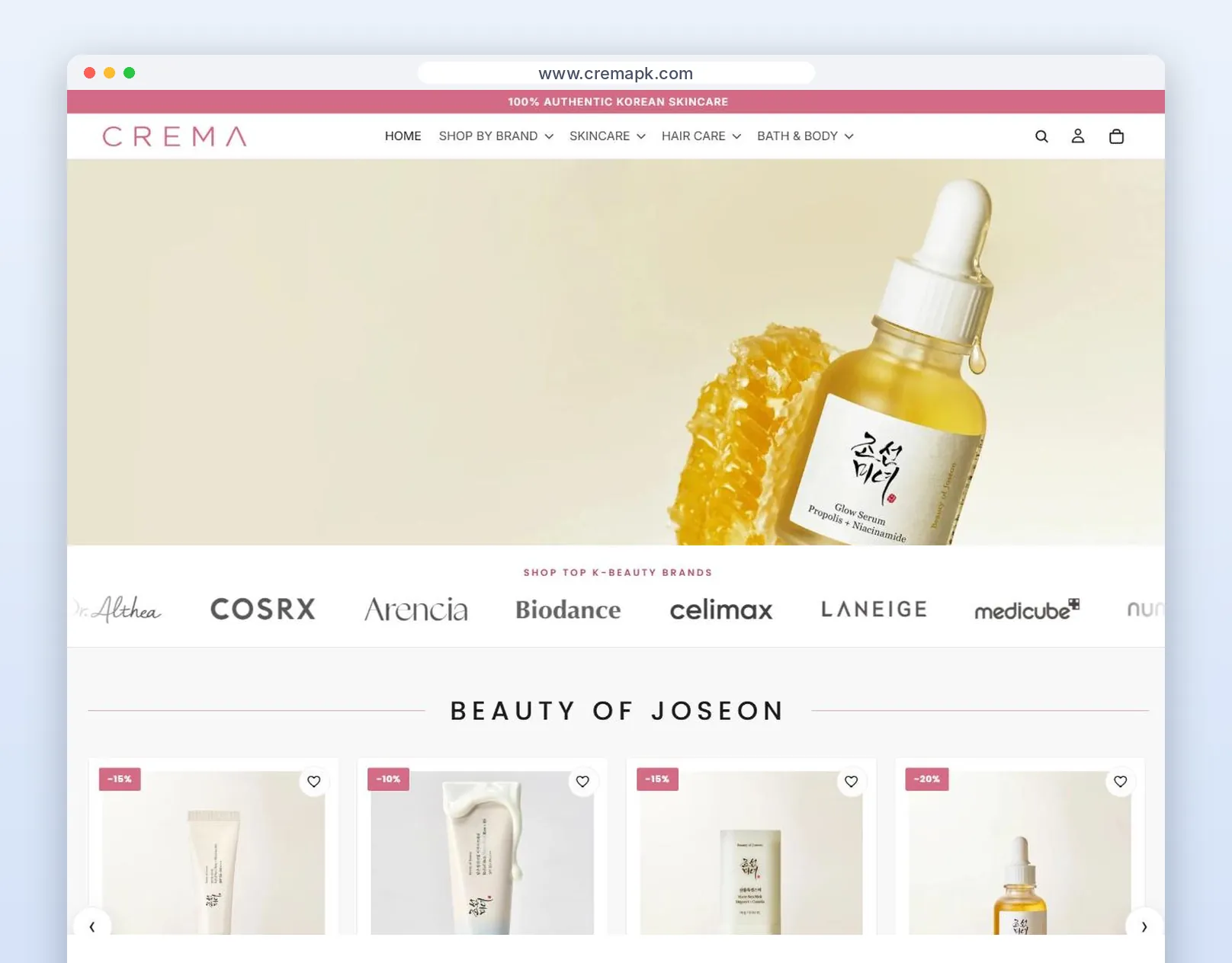 Crema Korean skincare Shopify store designed by Marksol