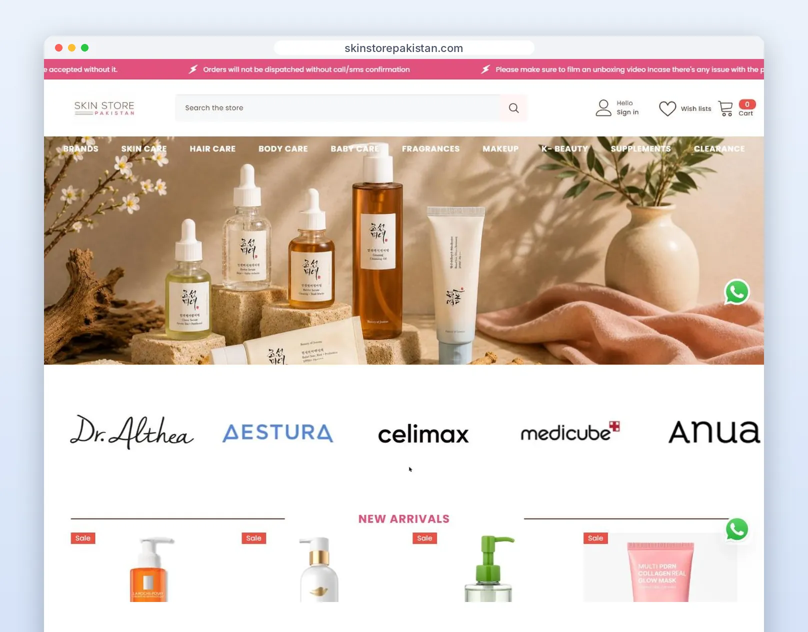 Skin Store Pakistan e-commerce website designed by Marksol